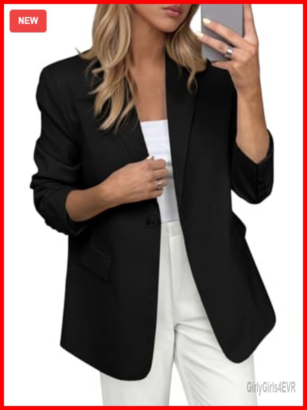 Womens Business Casual Blazer Single Button Open Front Office Work Jacket